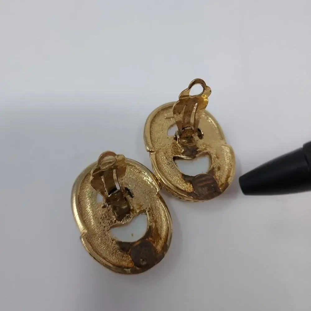 Vintage Clip On Earrings Lot 3 Pairs Enamel and Acrylic incl 1 Signed Richelieu
